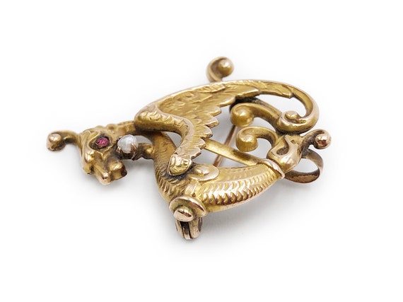 Antique Dragon Pin 10k Gold Vibria Wyvern Victori… - image 5