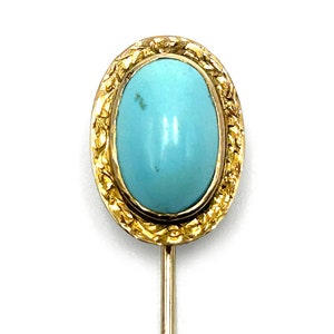 Antique Turquoise Stick Pin 14k Yellow Gold