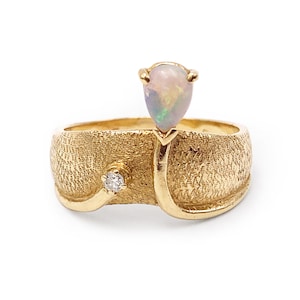 Modernist 14k Gold Ring Opal Diamond