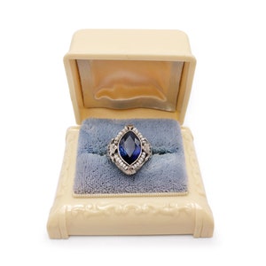 Vintage Ring Presentation Box Cream Celluloid and Blue Plush image 3