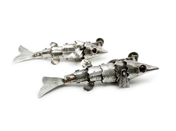 Koi Earrings Articulated Fish Chinese Silver - image 3