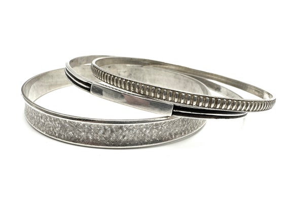 Sterling Silver Stacking Bangles Three Mixed Desi… - image 2