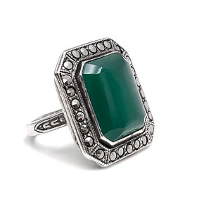 Art Deco Sterling Ring Krysopras Markasit bild 4