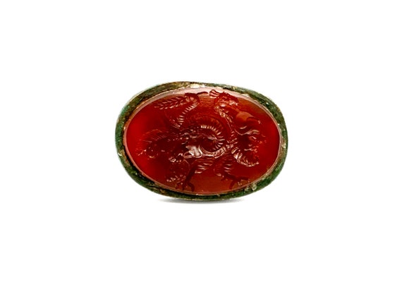 Antique Bronze Ring with Carnelian Engraved Intag… - image 4