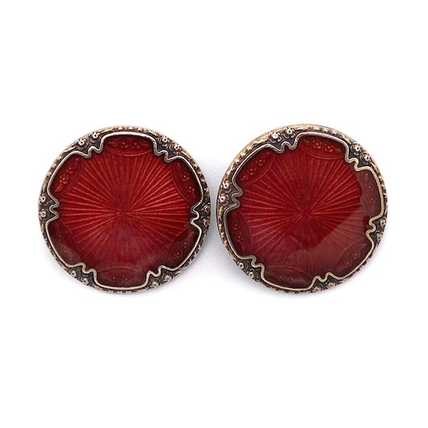 Red Enamel  Earrings Denmark Volmer Bahner Guilloche Vermeil Sterling Stamped VB