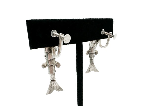 Koi Earrings Articulated Fish Chinese Silver - image 2