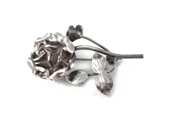 Sterling Rose Brooch Taxco Mexico - image 2