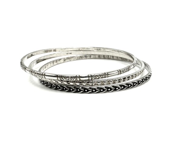Sterling Silver Slim Stacking Bangles Three Mixed… - image 1