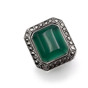 Art Deco-ring chrysopraas sterling marcasiet maat 2,75&quot;