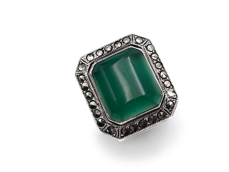 Art Deco Sterling Ring Krysopras Markasit bild 1