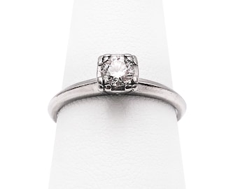 Retro Platinum Diamond Solitaire Engagement Ring Size 8