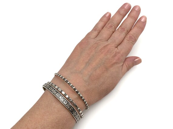 Sterling Silver Bangles Stack of Three - image 5