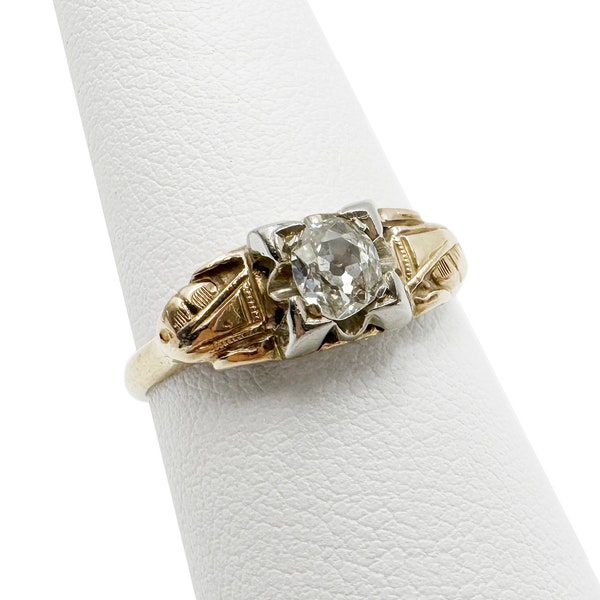 Antique Engagement Ring - Old Mine Cut Diamond - 14k Gold - Art Nouveau/Deco Transition - Size 7.25