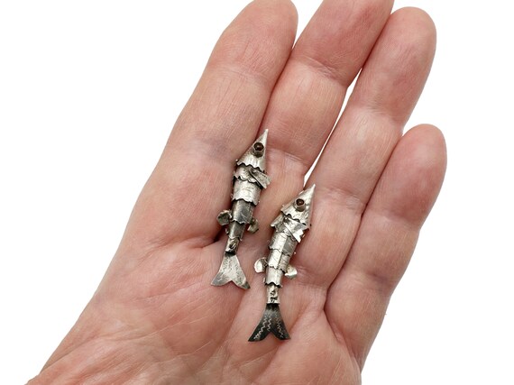 Koi Earrings Articulated Fish Chinese Silver - image 4