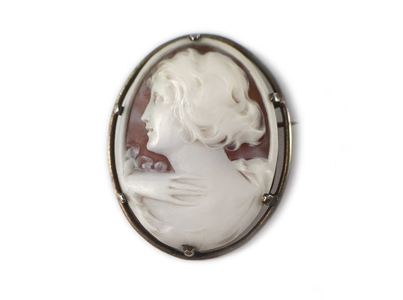 Antique Cameo Brooch Pendant Shell 800 Silver - image 1