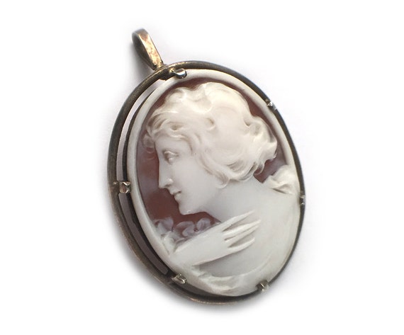 Antique Cameo Brooch Pendant Shell 800 Silver - image 3