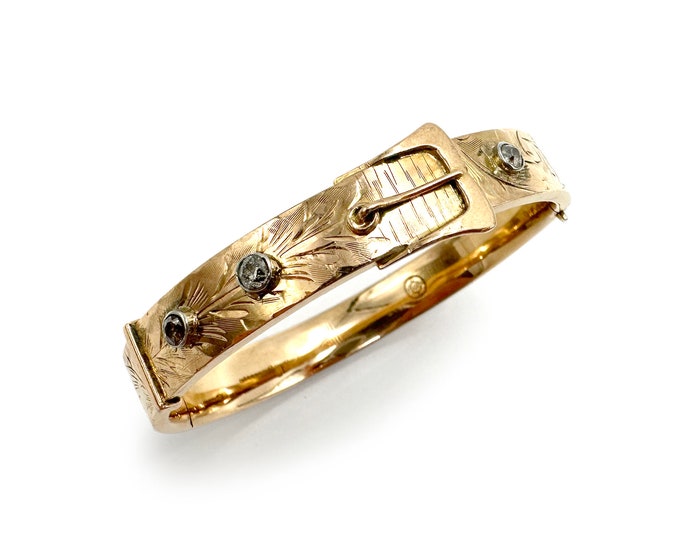 Antique 14k Gold Bangle Belt Bracelet With Diamonds 7-inch - Etsy