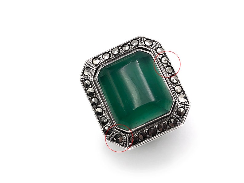 Art Deco Sterling Ring Krysopras Markasit bild 7
