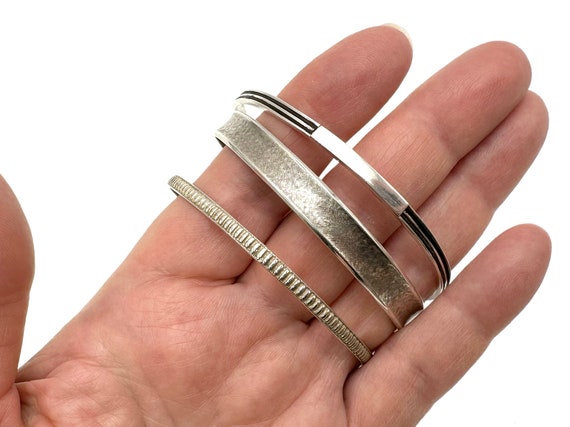 Sterling Silver Stacking Bangles Three Mixed Desi… - image 4