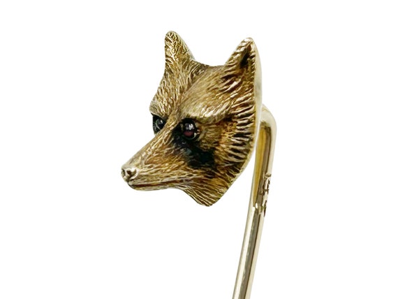 Antique Fox Head Stick Pin 14k Gold Edwardian - image 3
