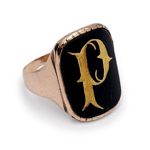 Antique Victorian 14k Rose Gold Onyx Initial Ring Letter P - Etsy
