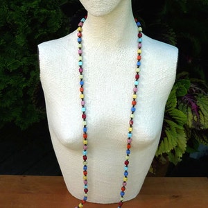 Vintage Art Deco Beads Flapper Necklace Czechoslovakia Multicolor Harlequin Glass Cube Beads