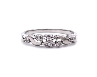 Vintage 14K Ring White Gold Diamonds 1940s-1950s Engagement Promise Ring 2.36g Size 7.25