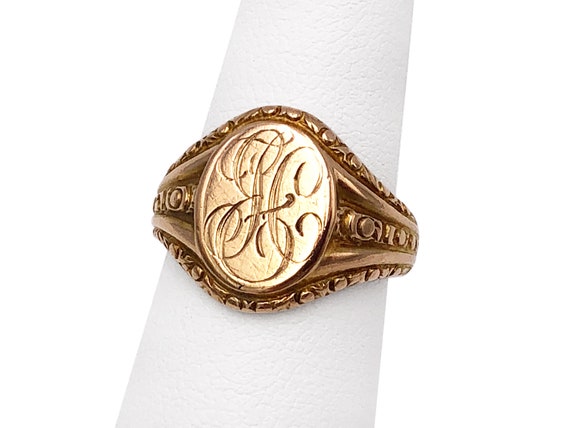 Antique MBW Esemco 10k Yellow Gold High Polish Initial Inscribed Signet Ring