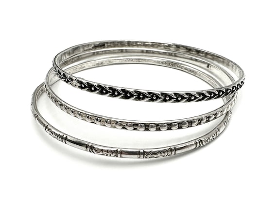 Sterling Silver Slim Stacking Bangles Three Mixed… - image 2