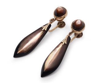 Drop Earrings 10k Gold Brown Mother of Pearl