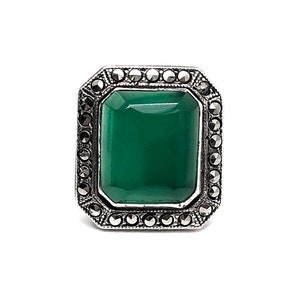 Art Deco Sterling Ring Krysopras Markasit bild 3
