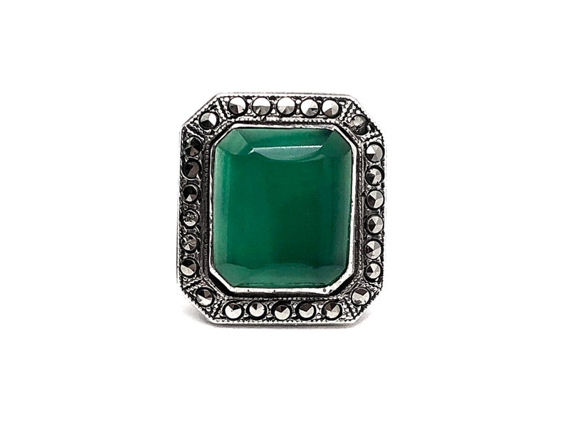 Art Deco Sterling Ring Krysopras Markasit bild 3