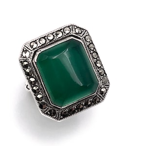 Art Deco Sterling Ring Krysopras Markasit bild 2