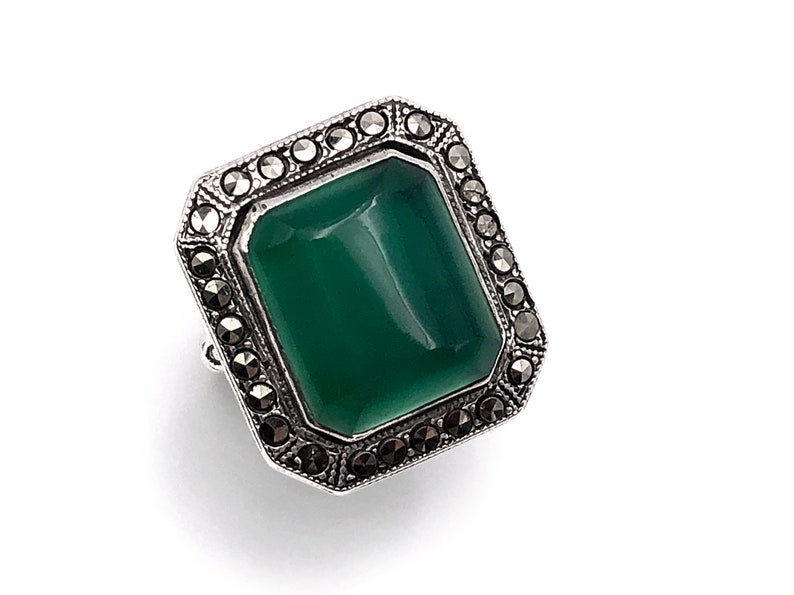 Art Deco Sterling Ring Krysopras Markasit bild 2