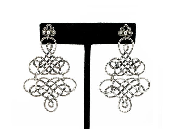 Sterling Silver Dangle Earrings Handmade Woven Design
