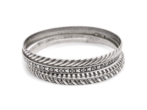 Sterling Silver Bangle Stack Four Bangles - image 1