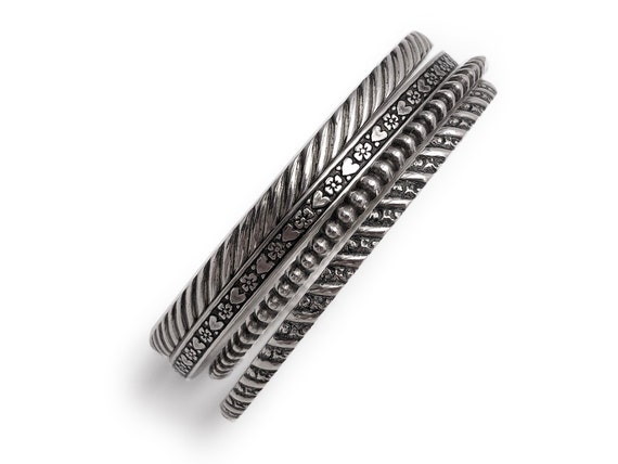 Sterling Silver Bangle Stack Four Bangles - image 4