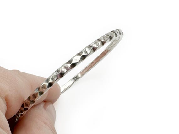Sterling Silver Bangle  Diamond Pattern - image 2