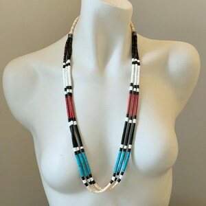 Vintage Southwest Heishi Bead Three Strand Necklace