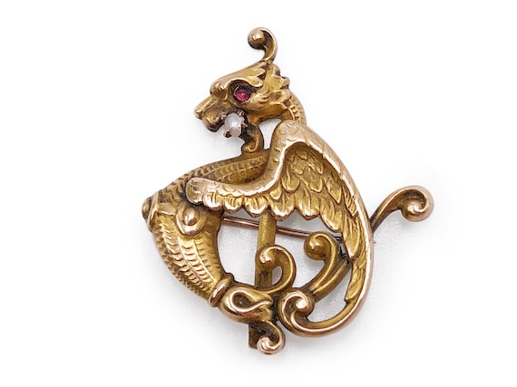 Antique Dragon Pin 10k Gold Vibria Wyvern Victori… - image 2