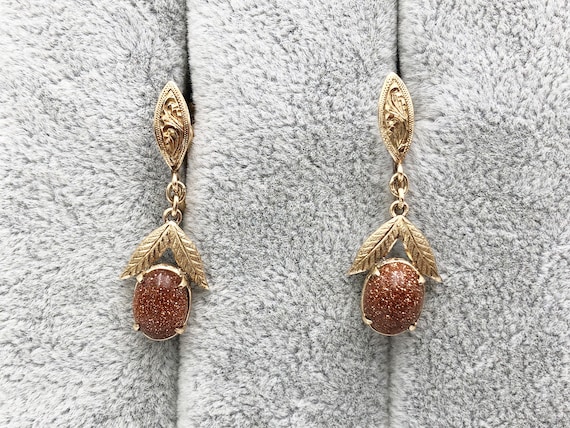 Vintage 9k Gold Goldstone Screwback Earrings