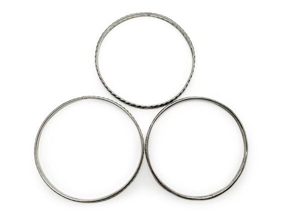 Sterling Silver Slim Stacking Bangles Three Mixed… - image 3