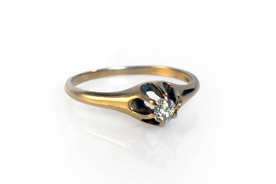 Antique 14k Gold Mine Cut Diamond Ring High Mount… - image 1