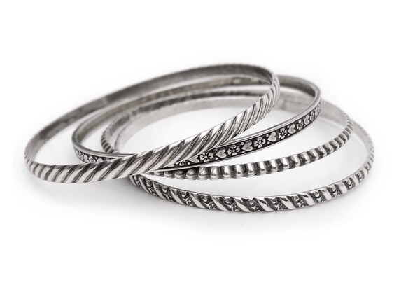 Sterling Silver Bangle Stack Four Bangles - image 3
