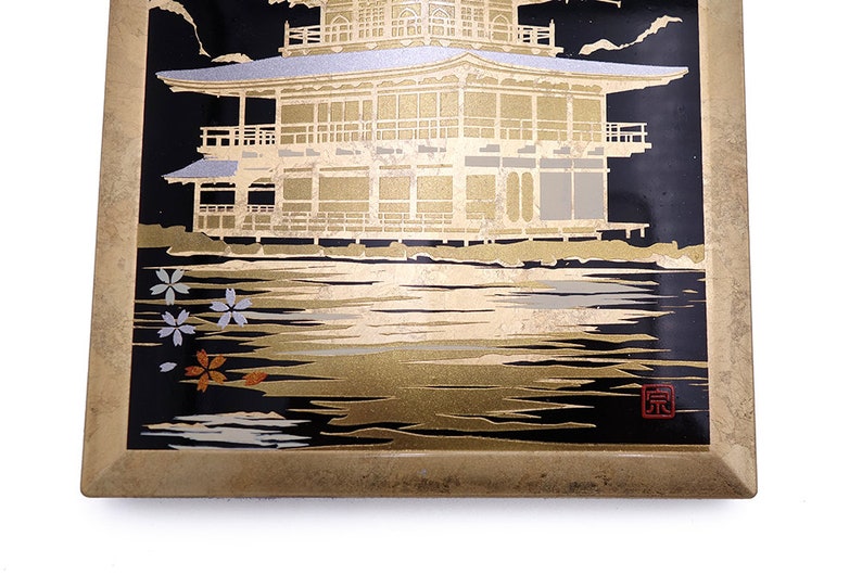 Vintage Urushi Lacquerware Photo Frame Folding Frame Moon and Cherry Blossoms
