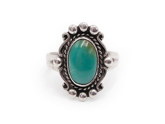Vintage Turquoise Sterling Ring Bell Trading Post… - image 1