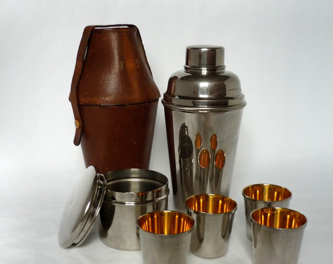 Vintage Cocktail Shaker Travel Set Leather Case Made in Etsy UK