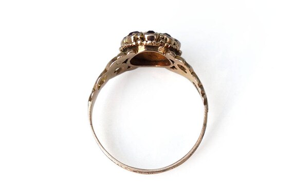 Antique 14K Gold Halo Ring Rubies Pearl Edwardian… - image 5