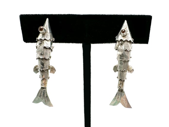 Koi Earrings Articulated Fish Chinese Silver - image 1