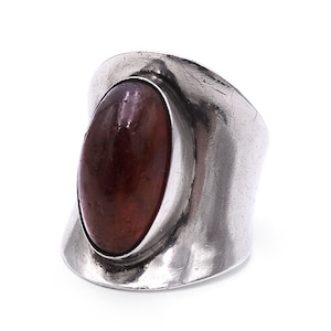 Modernist Ring NE From Denmark Baltic Fossilized Resin Sterling Size 5.5
